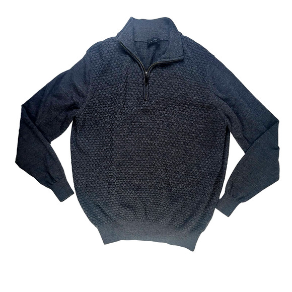 Lentier 100% Merino Wool Gray 1/4 Zip Sweater Men's SZ L